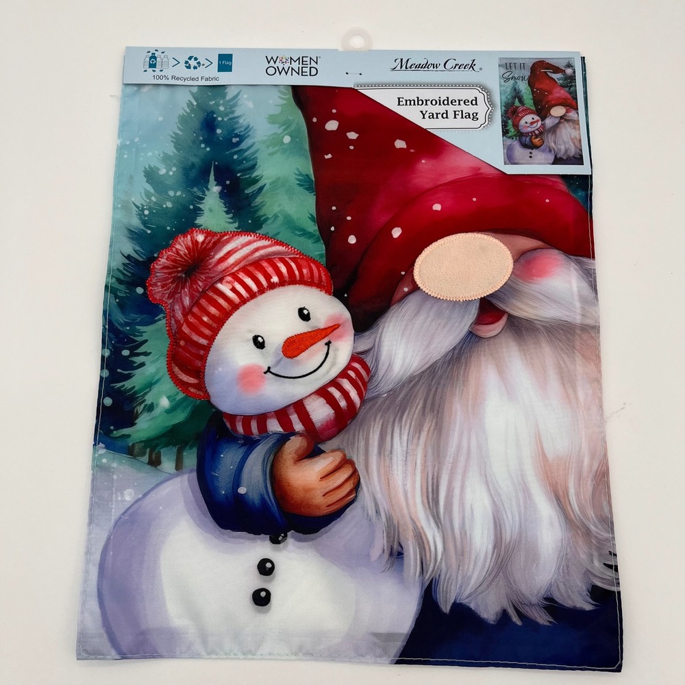 Meadow Creek Embroidered Yard Flag Gnome Snowman Winter Let It Snow 11.5x18in
